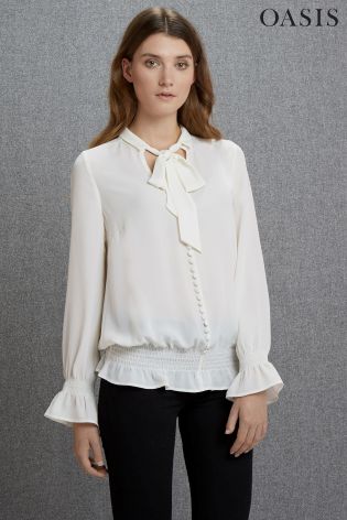 Ivory Oasis Small Button Pussybow Blouse
